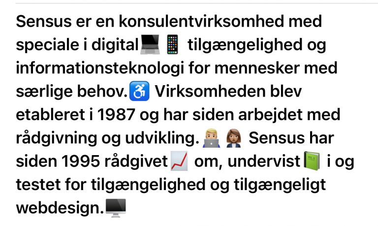 Skærmbillede af tekst og emojis